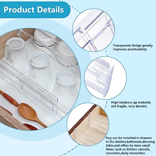 FAMKEEP Plastik çekmece ayırıcı, ayarlanabilir, 8 adet şeffaf çekmece bölücü, çekmece düzenleme sistemi, ayırma duvarları, dolap, iç çamaşırı, çorap, çalışma masası düzenleyici