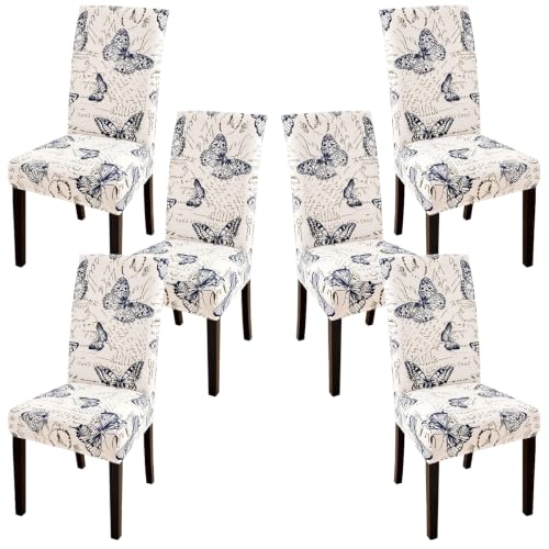 Celevingne Dining Room Chair Covers Set of 6, Stretch Soft Spandex Removable Washable Chair Slipcovers for Dining Room,Hotel,Ceremony (Butterflies, Set of 6)