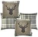 Produktbild McAlister Textiles Stag | 4er Set Kissenbezüge Hirsch-Motiv Tartan kariert | 43x43cm in Anthrazit Grau | 2 x Hirschmotiv und 2 x Tartanmuster
