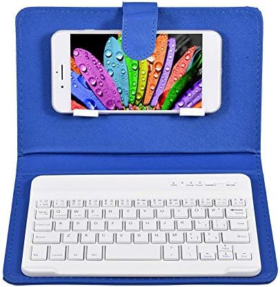 Phone Universal Wireless Bluetooth Keyboard, Flip Magnetic Leather Travel Carrying Case Cover with Stand for 4.5''-6.8'' for iOS for Android Phones(Blue)