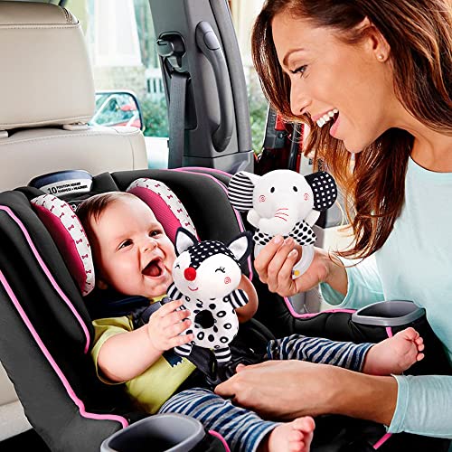 Newborn Hanging Rattles Toys 0-3 Months, High Contrast Black And White Elephant Fox Plush Rattle Toy Infant Stroller Toys Baby Rattle Toys 0 3 6 12 Months, 2Pcs (Multi) #TOP2