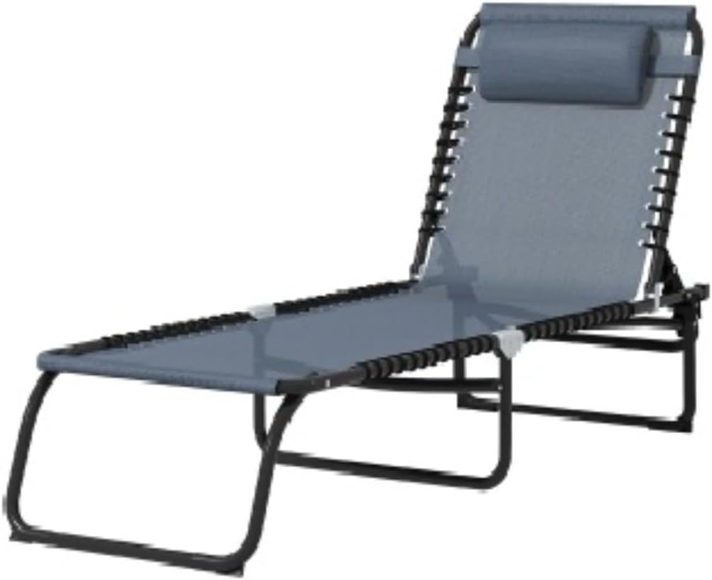 Folding Deck Chair Pool Chair, Patio Sunbathing Chair, Outdoor Lounge Chair with 4-Position Reclining Backrest, Breathable Mesh Seat, Suitable for Beach, Patio, Patio, Grey