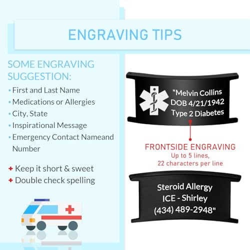 Custom Medical Alert Bracelet Personalized Engraving Medic Info ID Bracelet Customized Emergency Medical Bracelets Gifts for Men Women Dad Fathers Day3