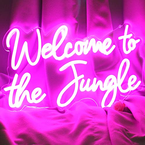 Image of Welcome to the Jungle LED Neon Signs Pink Neon Lights for Wall Decor USB Light Up Sign For Garden Home Porch store Christmas Living Room Bar Decoration(16.5 * 11Inch)