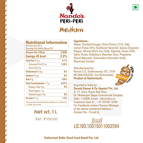 Image of Nando's Peri Peri Chilli Sauce - Medium, 1L