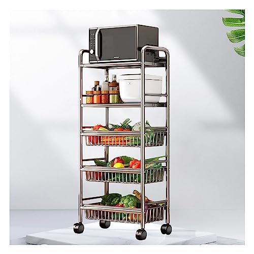 Carrito de cocina rodante de acero inoxidable 304, estantería multifuncional con cestas y ruedas, para baño, oficina y hogar