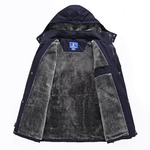 Image of Rapoo Men's Winter Jacket Cotton Work Military Jackets Fleece Lined Thick Warm Cargo Coats with Hooded