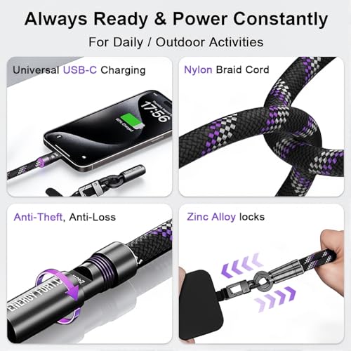 Image of Verilux PD 240W Type C Cable Fast Charging with Strap Lanyard, Nylon Braid c type charger cable Supports 480Mbps Data Sync, Anti Theft Phone Camera Strap & Rotatable Metal Buckles for USB C Equipment