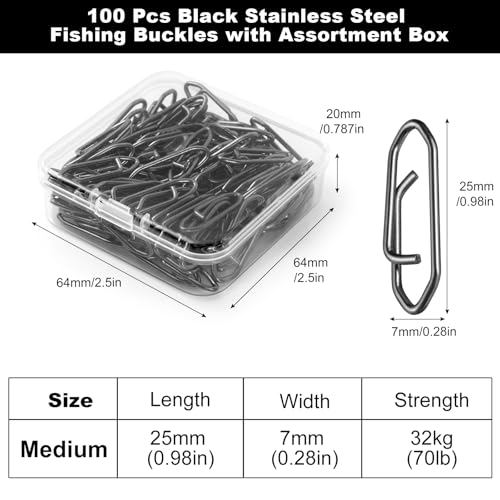 VEPEPE 100 Pcs Power Fishing Clips, Stainless Steel Sea Fishing Clips, 3 Sizes Quick Change for Fishing Lure Line, Sea Tackle Snaps for Freshwater Saltwater, Medium - Image 2