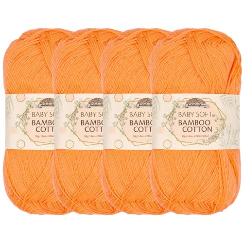 Image of JubileeYarn Baby Soft Bamboo Cotton Yarn - 50g /Skein - Fresh Nectarine - 4 Skeins