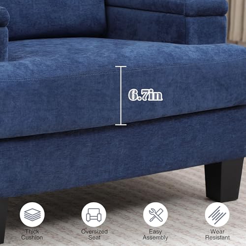 Image of Accent Chair Set of 2 with Storage Armrest, Modern Upholstered Reading Living Room Chairs, Comfy Large Armchair, Fabric Single Sofa Chair for Bedroom (Blue)