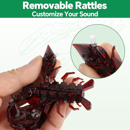 Image of Battle Craw Soft Plastic Crawfish Lures Kit with Removable Rattles | Salt Infused Creature Bait for Bass Fishing, Texas Rig & Jig Trailer Lure in Tackle Box, Realistic 1:1 Claw-to-body 4.1 /5.5in