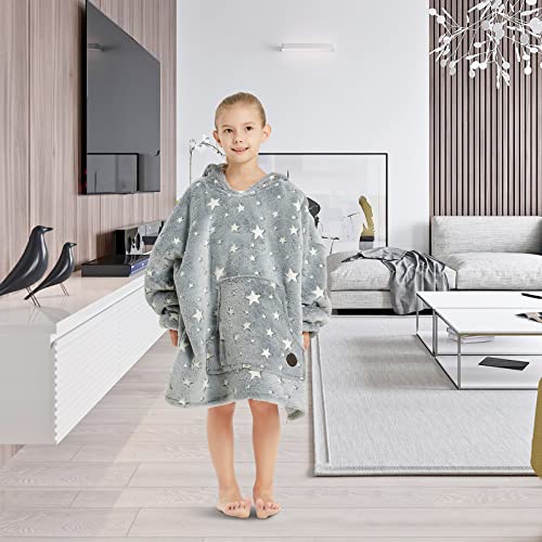 THREE POODLE Wearable Blanket Hoodie for Kids, Oversized Sherpa Sweatshirt Blanket with Giant Hood, Warm Cozy Hooded Blanket, Cute Gifts for Kids Girls Boys