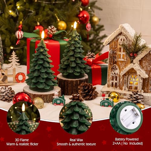 Image of Christmas Tree Candles with Remote, Green Flameless Candle Battery Operated