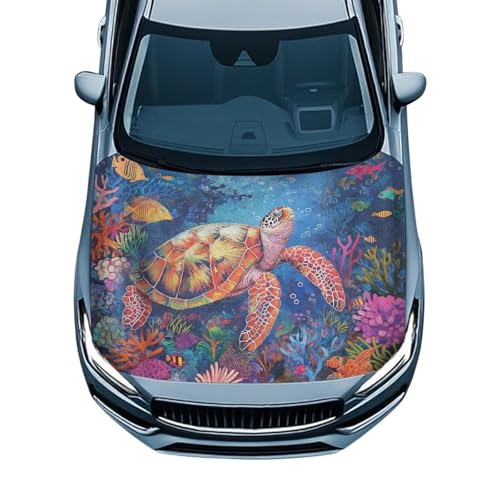 Image of Car Hood Cover Protector, A Washable Automotive Accessory with an Sea Turtle Print Design for Car Front Hoods, Measuring 59x51 Inches