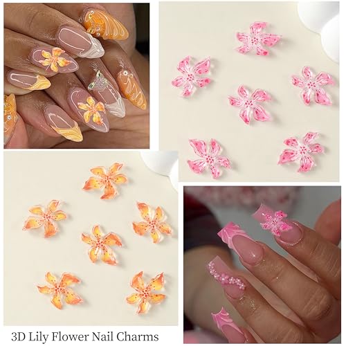 YOSOMMK 3D Pink Yellow Flower Nail Art Charms and Gems Adjustable Pink Blue Flower Nail Gems Gold Silver Butterfly Nails Charms with Pearls Rhinestones for Women Nails Design Decoration — view 3