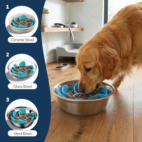 2PCS Slow Feeder Insert for Dog Bowl with Strong Suction, Silicone Slow Feeder Dog Bowl for Dogs Puppys and Cats, Blue & Orange - Image 5
