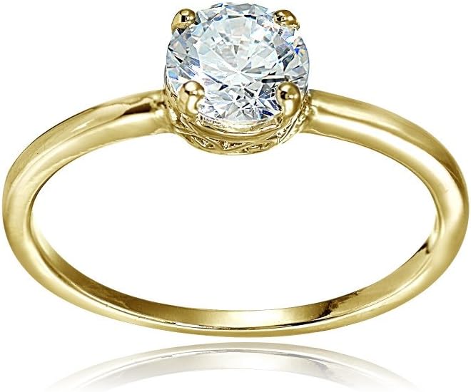 Hoops & Loops Sterling Silver Cubic Zirconia Round-cut Solitaire Engagement Ring