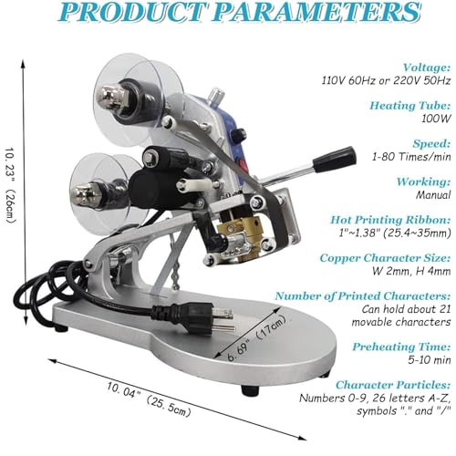 Image of Date Coding Machine, Electric Hot Stamp Date Code Printer with 80 Times /min, Coding Ribbon Printer, Marking Machine, Manual Hot Foil Stamping Tool for Heat Transfer Date Label