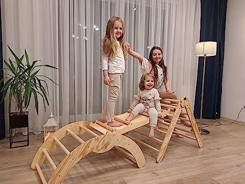 Step Crumbs Pikler dreieck mit rutsche und Bogen Set-handgemachte Montessori Spielzeug für Kinder-Kletterdreieck Indoor-pikler Bogen-kletterspielzeug, SCDZ-31SBDD