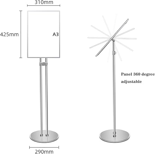 Miniatura 3 de Soporte ajustable para letreros de pedestal A2A3A4, soporte de letrero de piso de 8.5 x 11 pulgadas, soporte de póster con marco abierto a presión