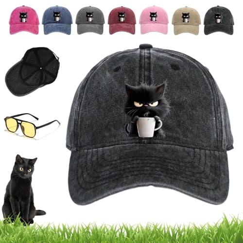 Feral but Fashionable–Cat Hat Edition, Grumpy Cat Coffee Cap, Adjustable Vintage Lightweight Coffees Cats Baseball Cap(Black)