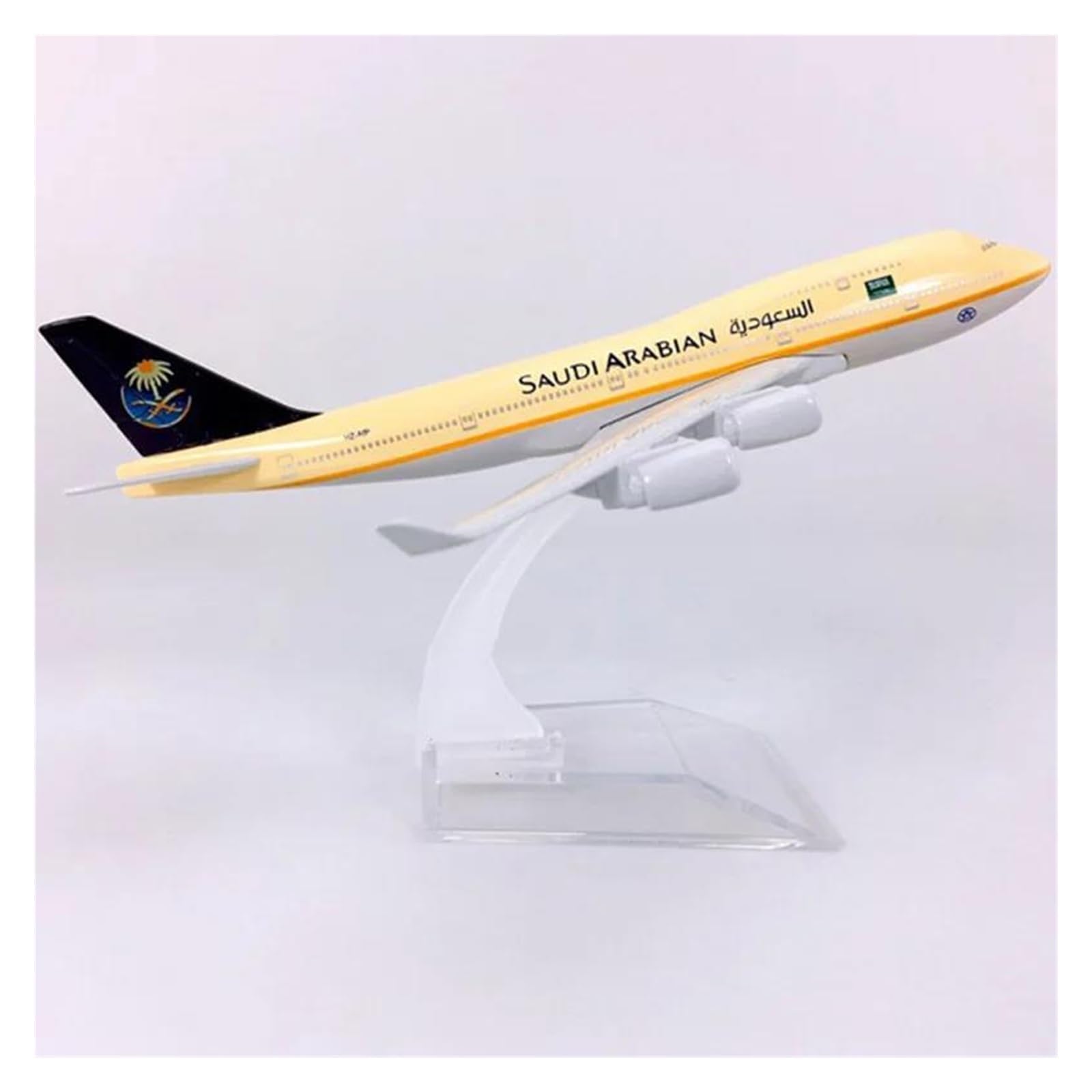 Maquette d'avion B747-400 Saudia en métal échelle 1:400 miniature de collection 16cm avec socle