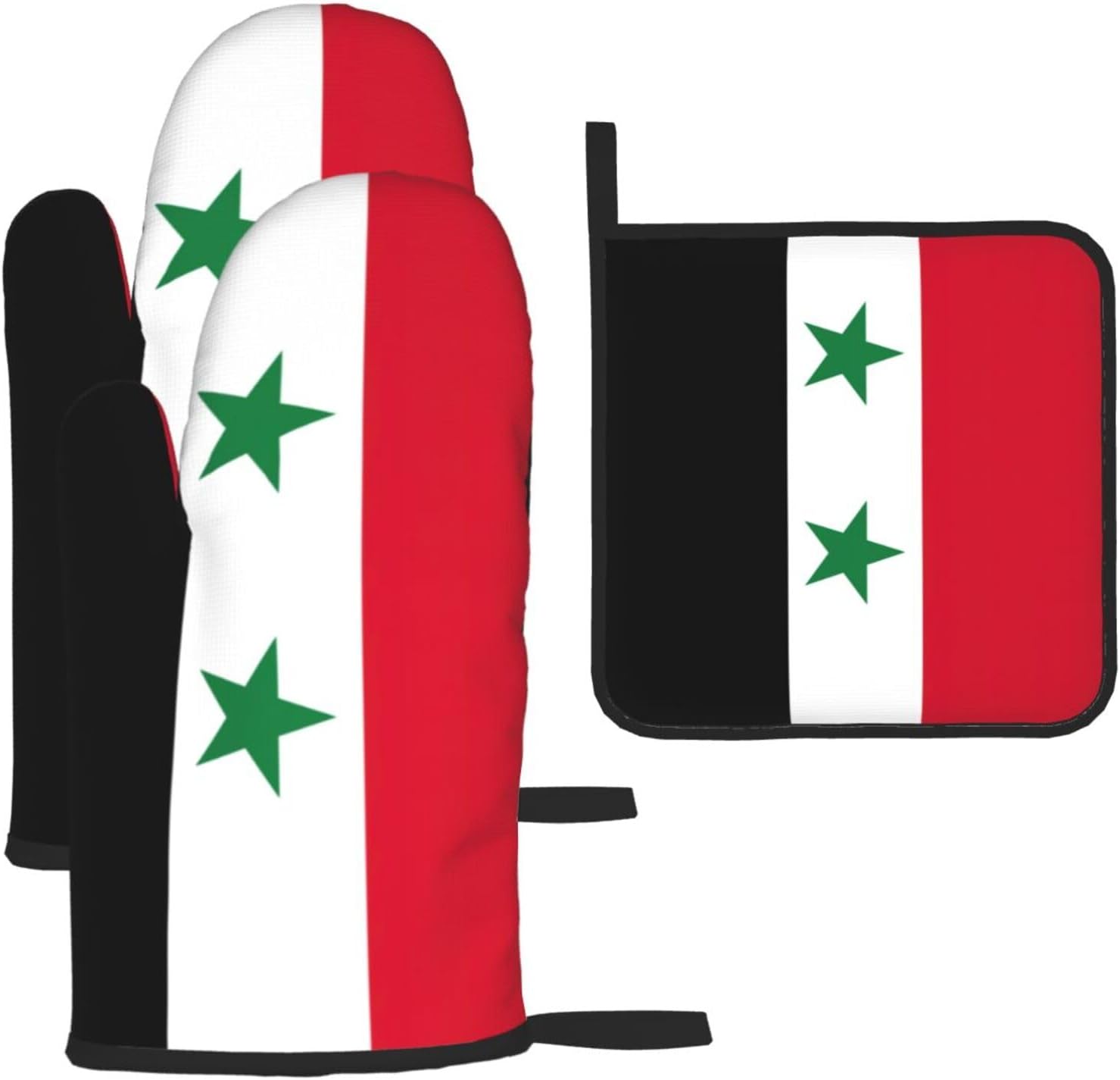 Flag of The Syrian Arab Republic Print Heat Resistant Microwave Gloves, Used for Baking, Cooking, and Fashion Kitchen Essentials