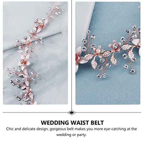 VALICLUD Bridal Belt Rhinestones Flower Wedding Dress Chain Crystal Bride Bridesmaids Sash Wedding Party Accessory Rose Gold4