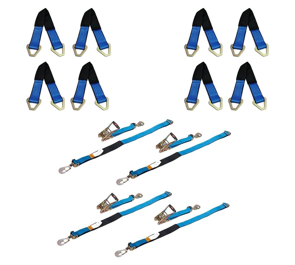 Mytee Products (4 Pack) 2" x 8' Ratchet Axle Straps, 24" & 36" HD Axle Straps for Car Hauler Tow Truck Wrecker