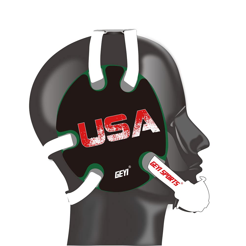 Geyi Wrestling Headgear with USA Flag Stickers (Dark Green)
