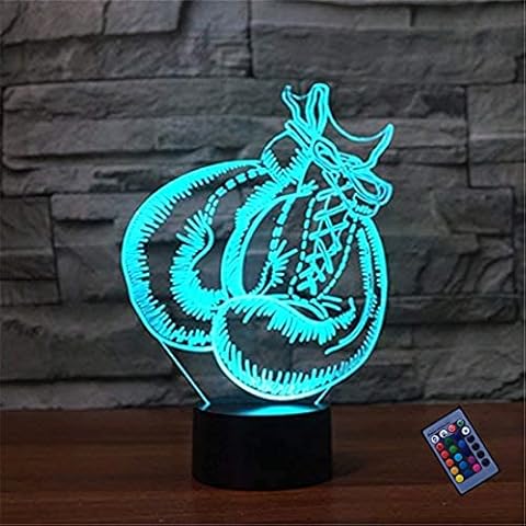 Optical Illusion 3D Boxing Gloves Night Light 16 Colors Changing USB Power Remote Control Touch Switch Decor Lamp LED Table Desk Lamp Brithday Children Kids Christmas Xmas Gift Cover