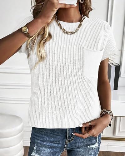 KIRUNDO Summer Fall Short Sleeve Sweater for Women 2025 Casual Sweater Vest Cotton Knit Pullover Tank Tops Fashion Clothing3