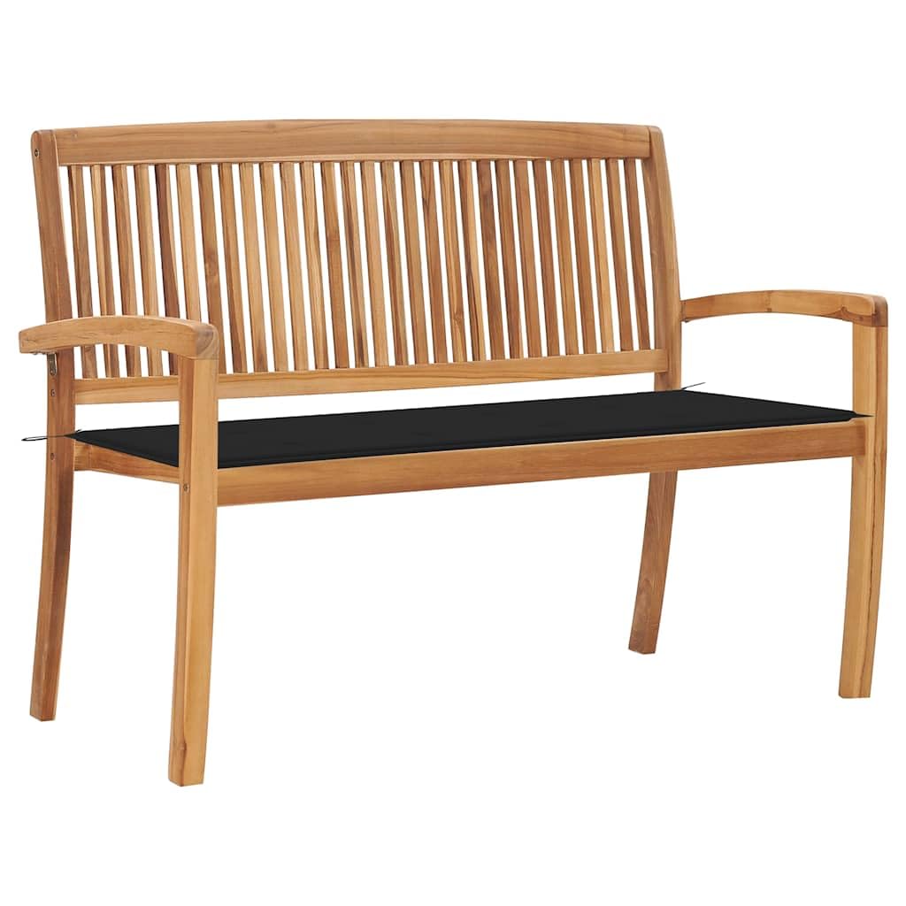 Banco de jardín apilable de 128,5 cm, madera maciza de teca, resistente a la intemperie, para jardín, terraza, patio, con acabado negro