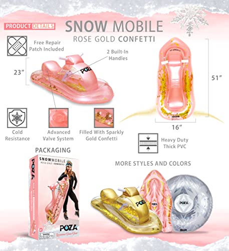 Poza Inflatable Rose Gold Snowmobile Sled- Luxurious Snow Sled With Handles And Filled With Gold Snowflake Confetti, Premium Cold Resistant Heavy Duty Pvc Sled For Adults And Kids - 51 Inch #TOP2