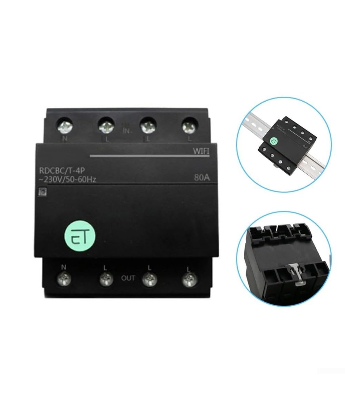 Interrupteur relais intelligent 4P-80A WiFi Smart Timer Relais Switch Compatible avec les systèmes d'alimentation triphasé Peut être contrôlé via un téléphone portable ou une tablette Noir 1 pièce