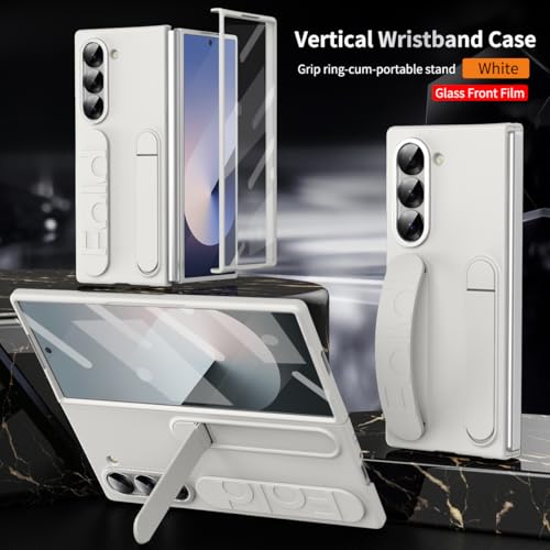 Coque Samsung Galaxy Z Fold 5 blanche avec support poignet et protection écran intégrée