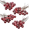 BBTO Artificial Holly Berries 100 Pieces Mini 10 mm Fake Berries Decor on Wire for Christmas Tree Decorations Flower Wreath DIY Craft Use Wine Red