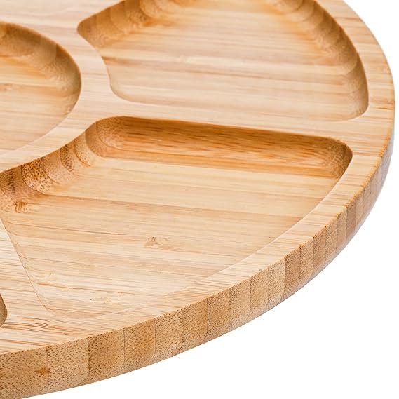MTA HİGH-TECH 7 Bölmeli Servis Tabağı, 12" Bambu Parti Meze Tepsisi, Atıştırmalıklar, Meyveler, Sebzeler için 7 Bölmeli Yemek Tabağı, Partiler, Tatiller, Aile Yemekleri için Mükemmel