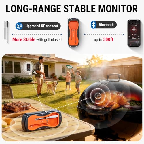 Image of TempPro 500ft Wireless Meat Thermometer for Cooking, Long & Short Colored Probes Bluetooth Meat Thermometer for Kitchen Oven Smoker, Rechargeable Meat Probe for Backyard Grill
