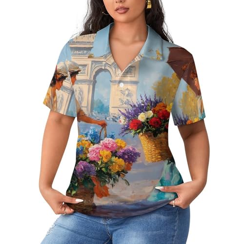 Polo de manga corta para mujer transpirable Flower Seller casual de ocio suave