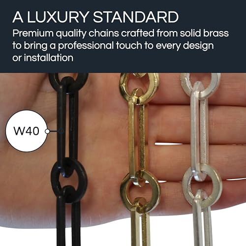 Image of RCH Hardware Decorative Polished Nickel Solid Brass Chain for Hanging, Lighting - Rectangles with Circular Connecting Rings and Welded Links (1 Foot)