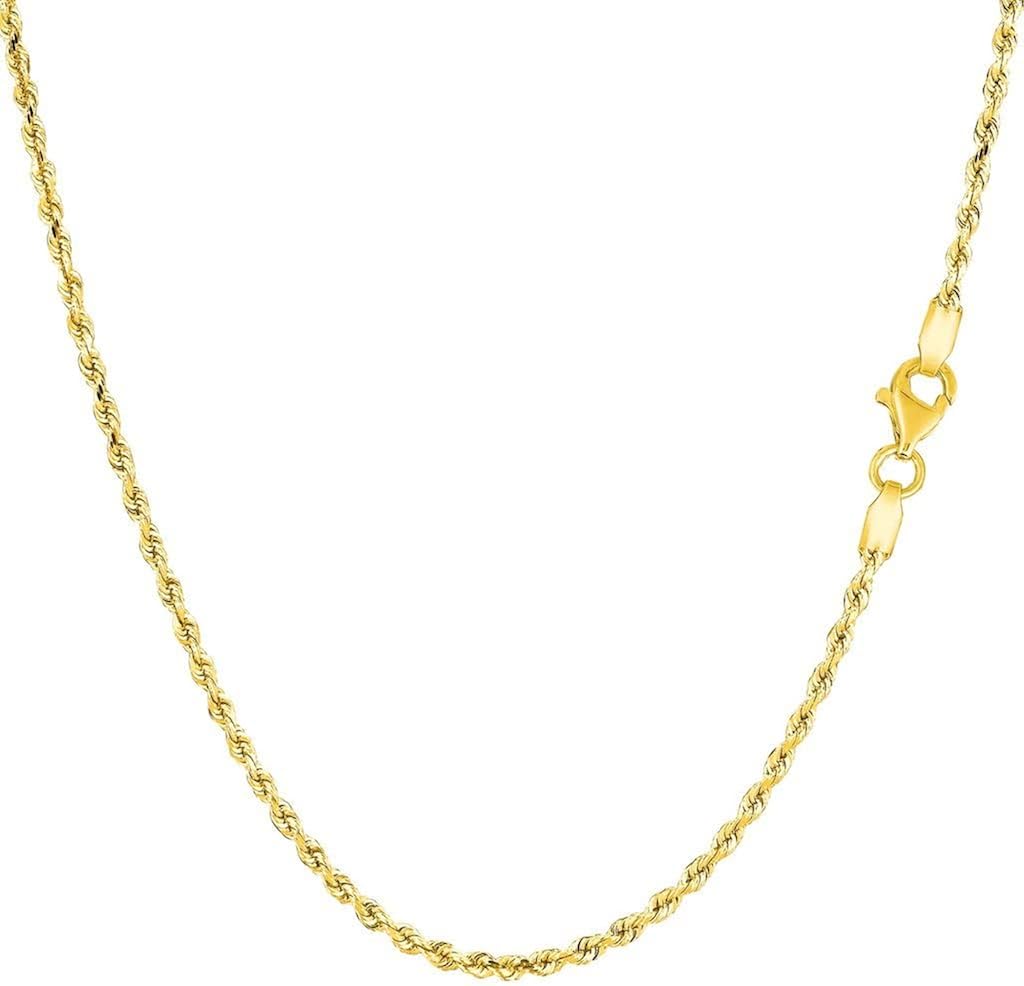 Cadena de oro amarillo real de 14 quilates de 0059in 0079in o 0098in de grosor con cierre de mosquetón 16 pulgadas 18 pulgadas 20 pulgadas 22