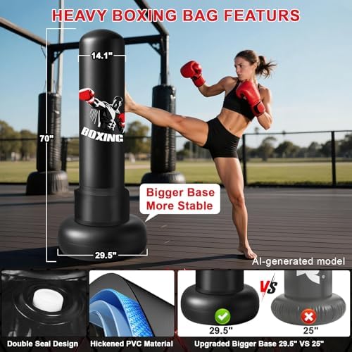 Freestanding Punching Bag for Adults,70'' Heavy Boxing Bag with Gloves and Pump,Men Women Stand Kickboxing Bags with Boxing Reflex Balls,Bigger Base Boxing Equipment Set for Training Fitness Home Gym — view 2