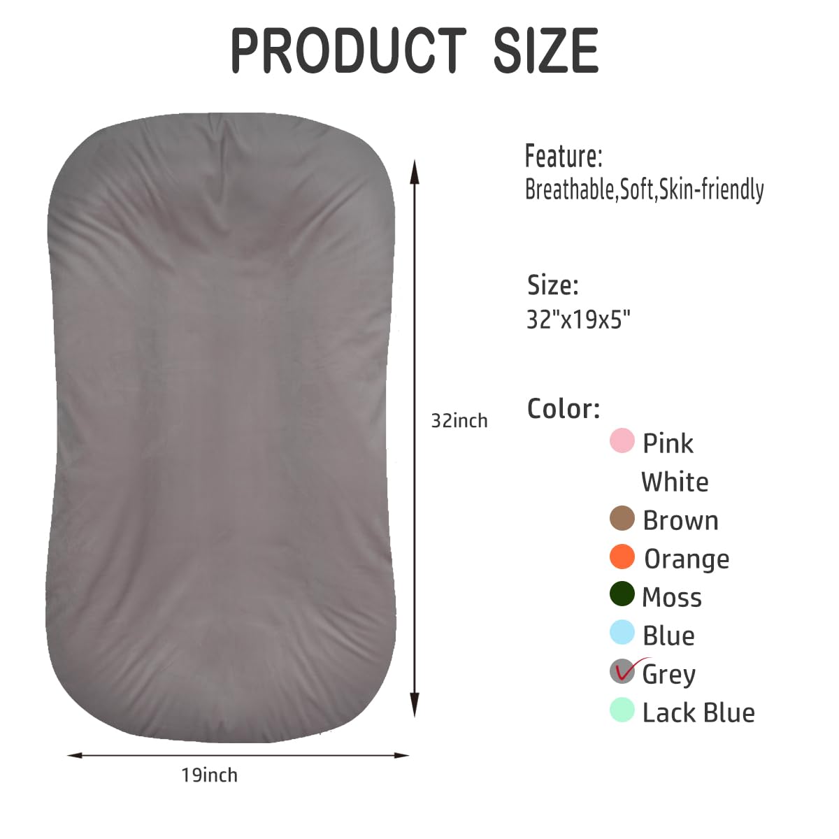 Baby Lounger - Snuggle Cozy Me Infant Lounger for Newborn 0-12 Months, Flannel Cover，Portable Breathable & Soft Baby Nest Lounger for Home and Travel - Grey