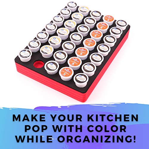 Polar Whale Coffee Red And Black Pod Storage Deluxe Organizer Tray Drawer Insert For Kitchen Home Office Waterproof Washable 12.5 X 12.5 Inches Holds 36 Compatible With Keurig K-Cup #TOP6
