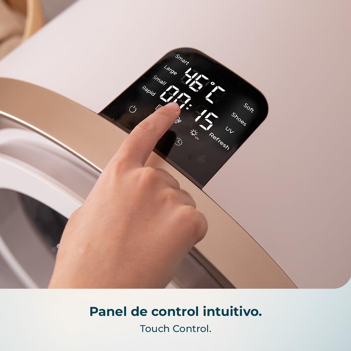 Cecotec Secadora Compacta Evacuación 3Kg Bolero DressCode Dry 3500V Gold. 8 Programas, Secado Automático Inteligente, Control Touch, Función UV Care, Tambor Inox, Antiarrugas, Blanco y Oro Cromado