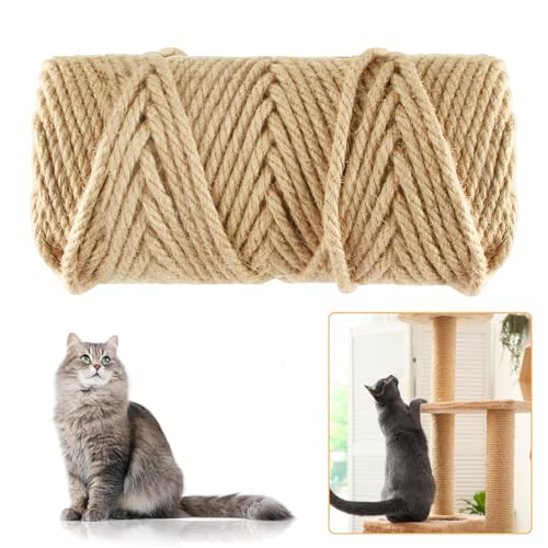Niserelesa 164FT/50M Natural Sisal Rope for Cat Scratching Posts 6mm Thick Jute Hemp Cat Rope for Cat Tree Replacement Cat Scratch Post Repair DIY Projects and Furniture Wrapping