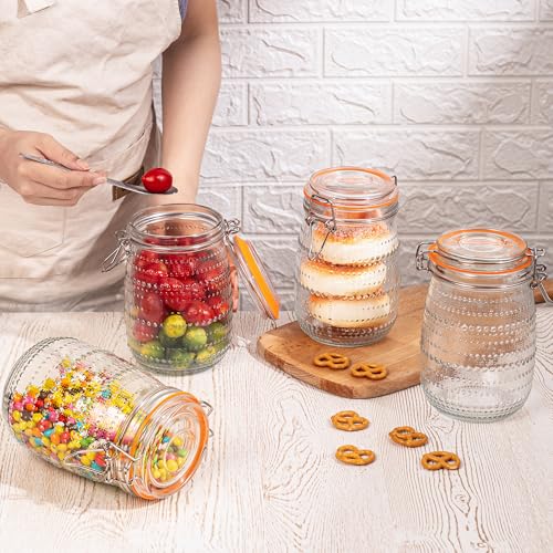 Image of WACOI 32 Oz Glass Mason Jars with Airtight Lids 6 Pack, Wide Mouth Canning Jars with Clip Top Lids for Kitchen Storage Pickling Salad Jams Coffee Beans