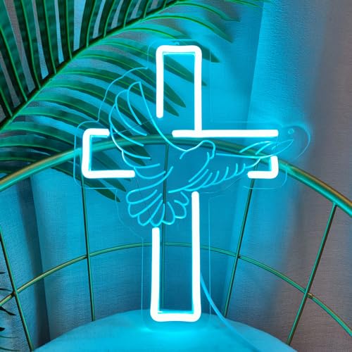 Image of Jesus Cross Neon Signs, Cross Light Up Sign, Dimmable LED Neon Signs for Wall Decor Bedroom Home Room Party Decor, LED Neon Light for Wedding Christmas Easter Celebrations New Year, 30 * 24.62cm